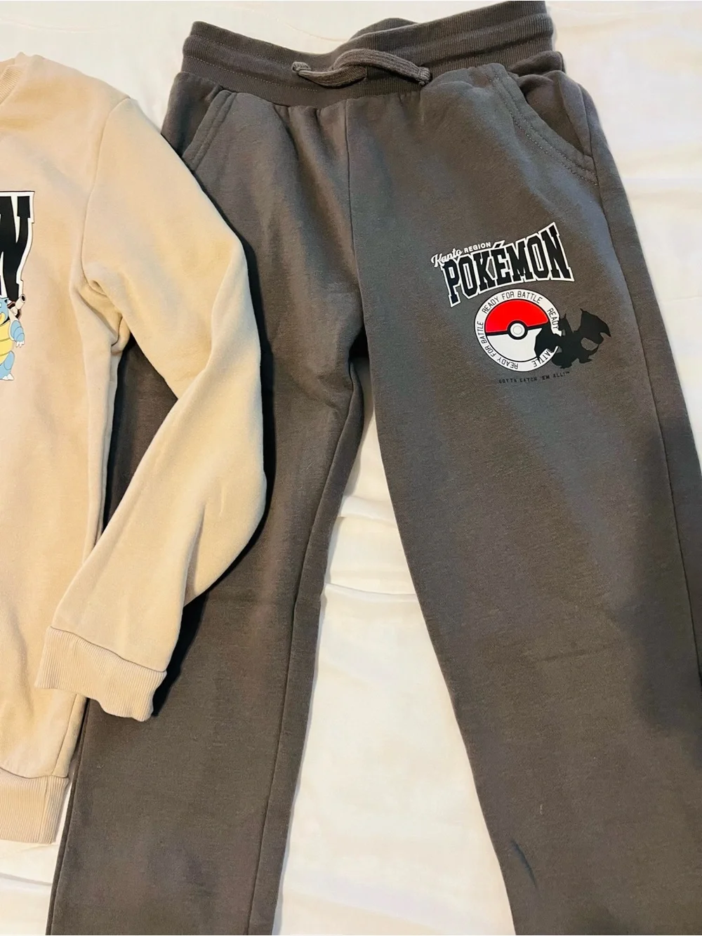 Pokemon Kids Tan Sweatshirt & Grey Joggers Set with Kanto Graphics